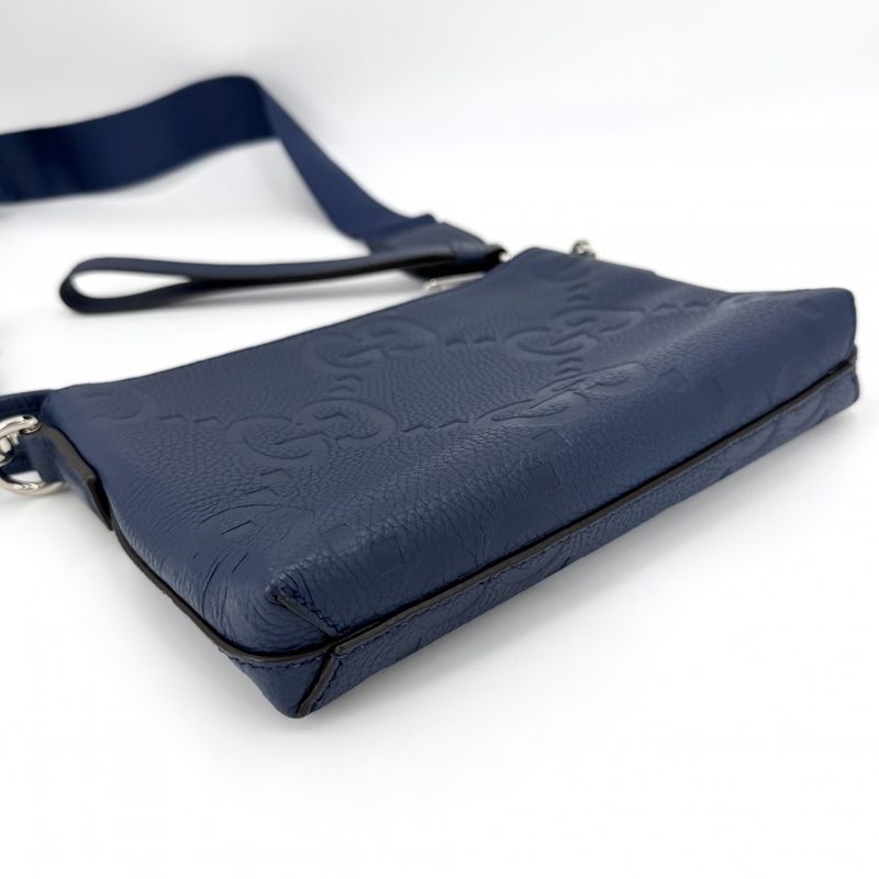 Gucci Shoulder Bag Jumbo GG Small 2-Way Second Crossbody Clutch Leather Blue