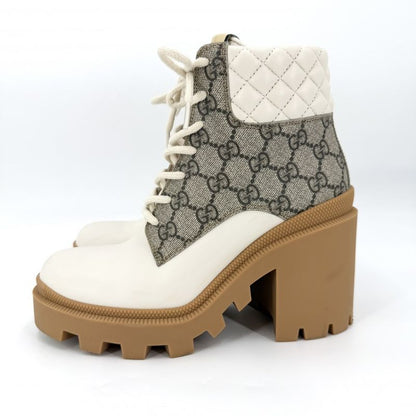 Gucci Boots Ankle Short Thick Sole Quilted 36.5 Shoes GG Supreme Canvas Rubber