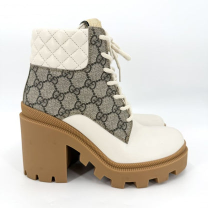 Gucci Boots Ankle Short Thick Sole Quilted 36.5 Shoes GG Supreme Canvas Rubber