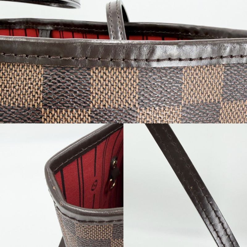 Louis Vuitton Tote Neverfull MM Handbag Shoulder Damier Canvas Brown Gold