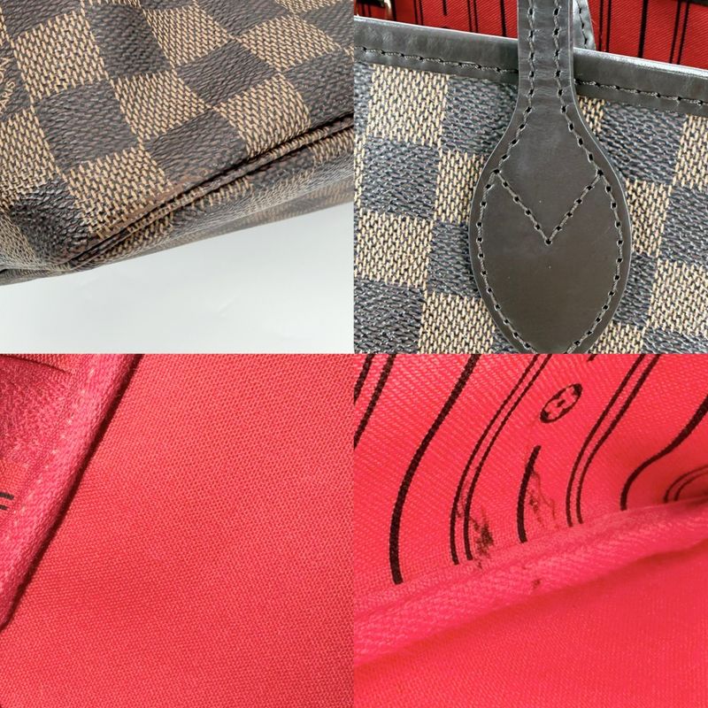 Louis Vuitton Tote Neverfull MM Handbag Shoulder Damier Canvas Brown Gold