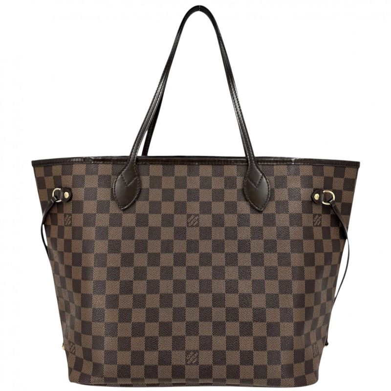 Louis Vuitton Tote Neverfull MM Handbag Shoulder Damier Canvas Brown Gold
