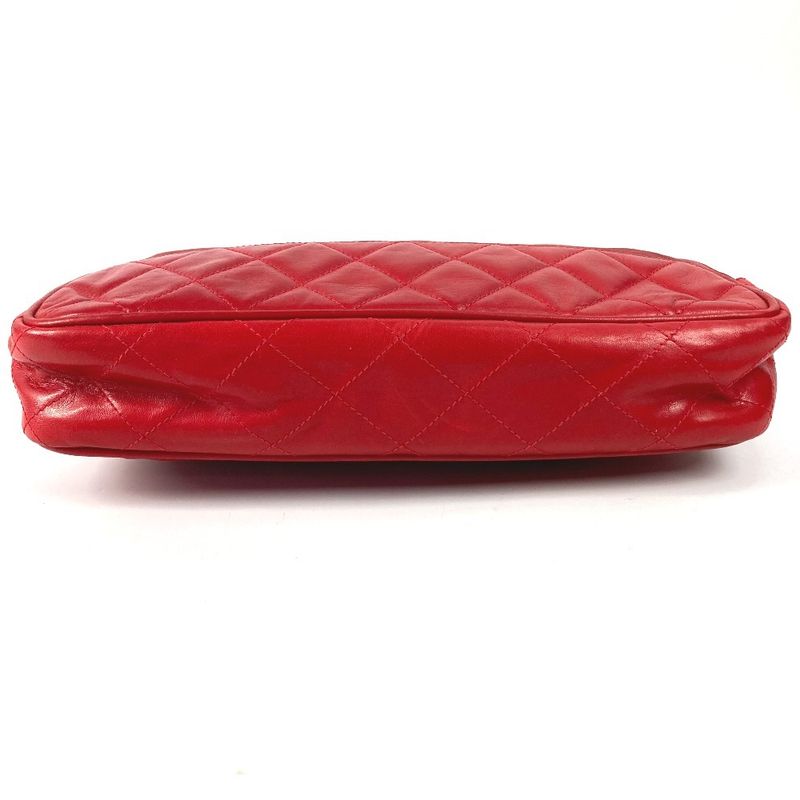Chanel Shoulder Bag CC Logo Quilted Leather Red