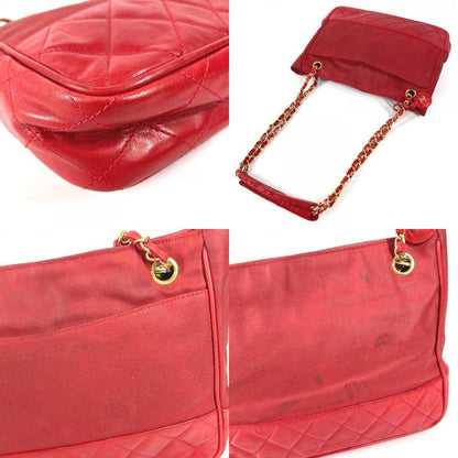 Chanel Shoulder Bag CC Logo Quilted Leather Red