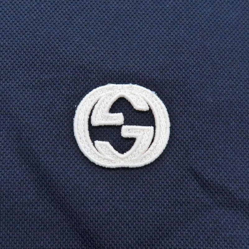 Gucci Short Sleeve Polo Shirt Navy Beige GG Patch