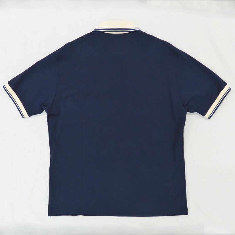 Gucci Short Sleeve Polo Shirt Navy Beige GG Patch