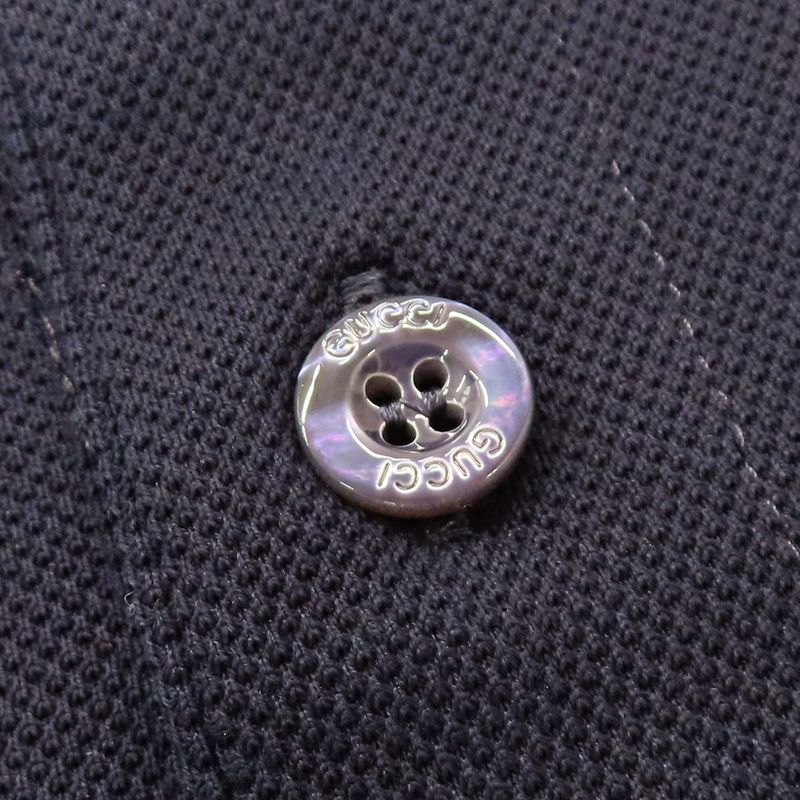 Gucci Short Sleeve Polo Shirt Navy Beige GG Patch