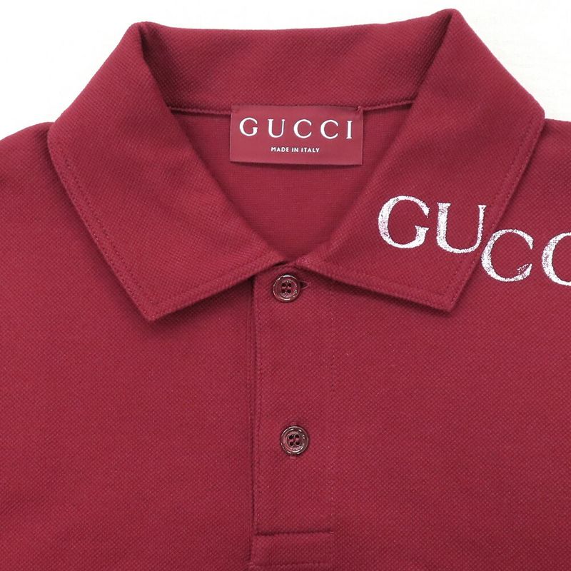 Gucci Short Sleeve Polo Shirt Shoulder Logo Print S Gold Rosso Ancora