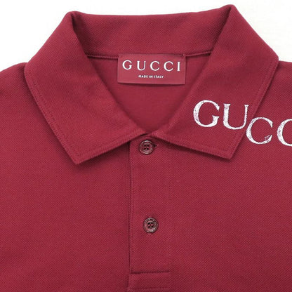 Gucci Short Sleeve Polo Shirt Shoulder Logo Print S Gold Rosso Ancora