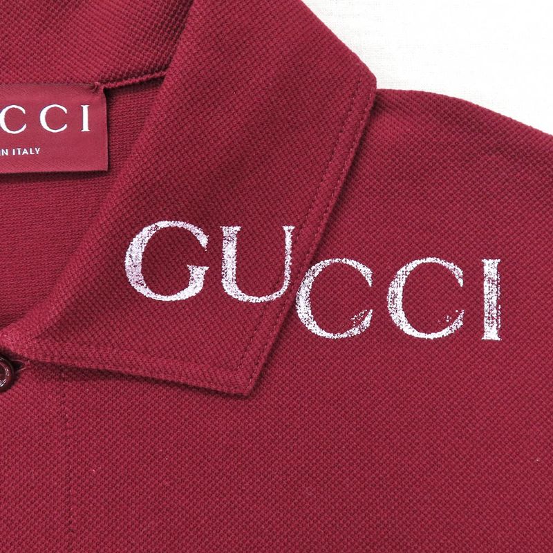 Gucci Short Sleeve Polo Shirt Shoulder Logo Print S Gold Rosso Ancora