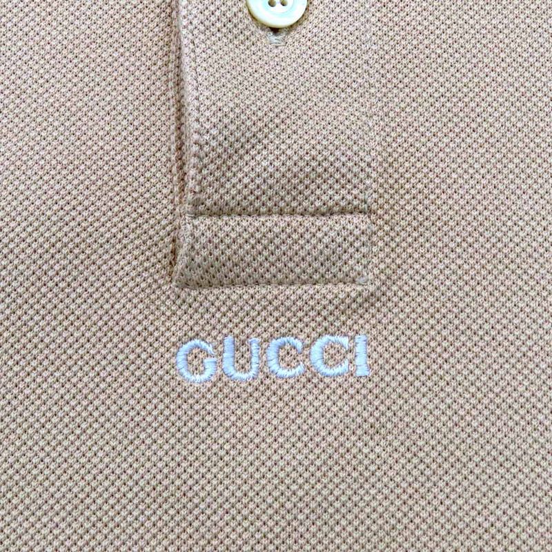 Gucci Short Sleeve Polo Shirt White Logo Embroidery XS Beige Fluorescent