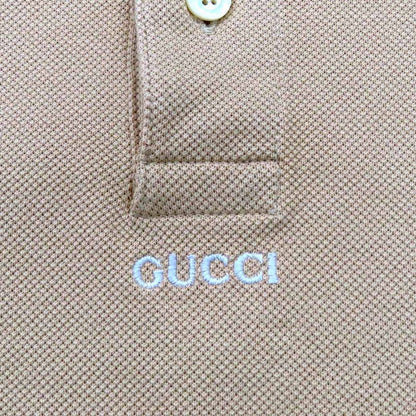 Gucci Short Sleeve Polo Shirt White Logo Embroidery XS Beige Fluorescent