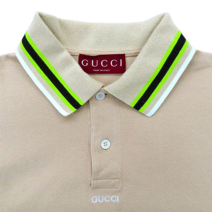 Gucci Short Sleeve Polo Shirt White Logo Embroidery XS Beige Fluorescent