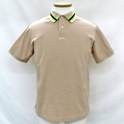 Gucci Short Sleeve Polo Shirt White Logo Embroidery XS Beige Fluorescent