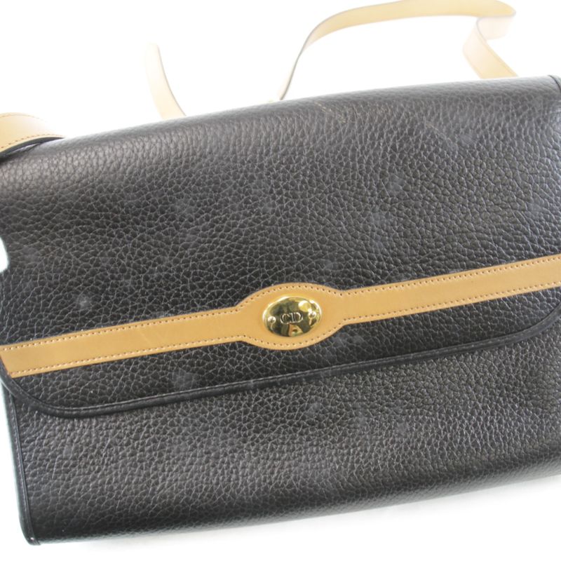 Dior Shoulder Bag Leather Black Bicolor Basic Easy to Use