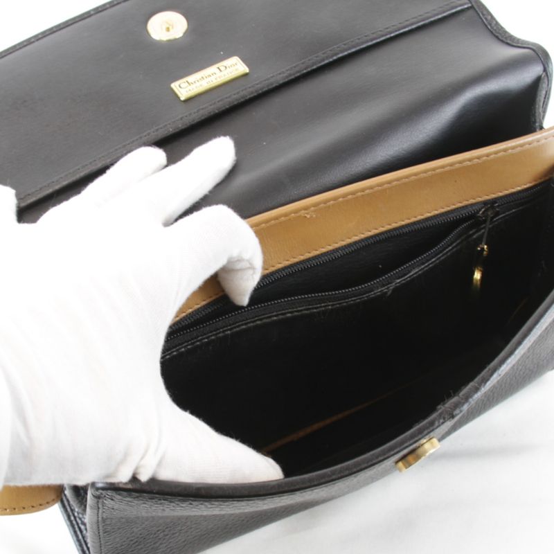 Dior Shoulder Bag Leather Black Bicolor Basic Easy to Use
