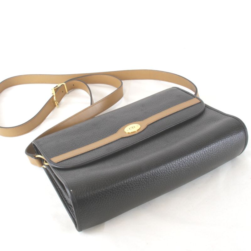 Dior Shoulder Bag Leather Black Bicolor Basic Easy to Use