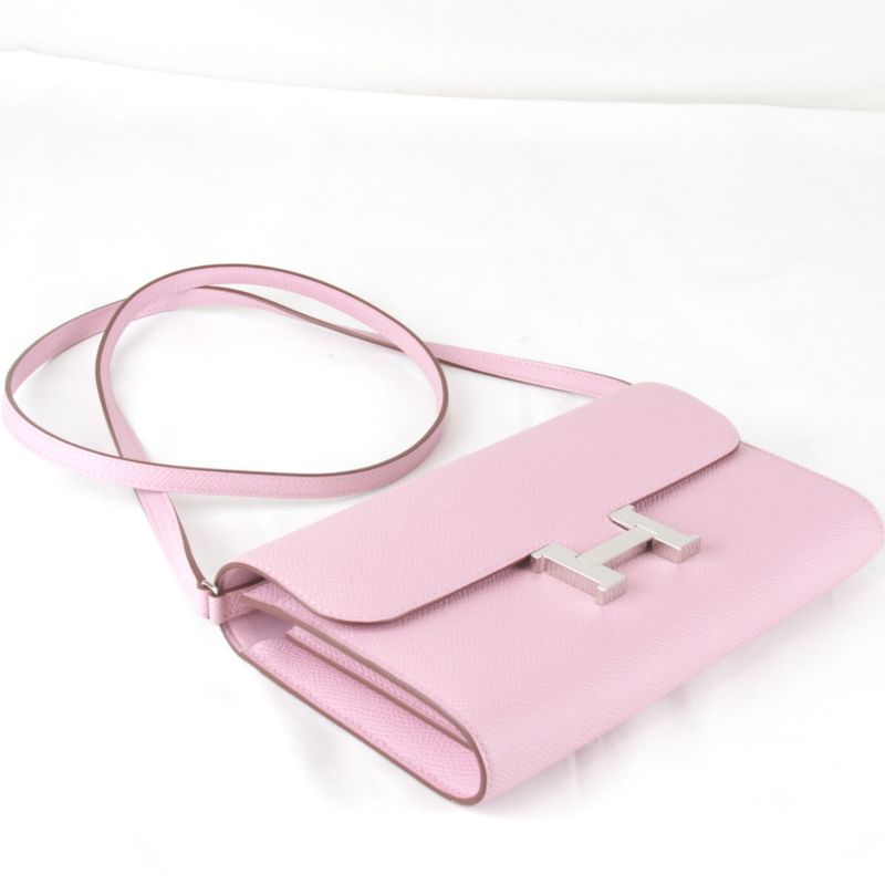 Hermes Constance to Go Silver Z-engraved Shoulder Bag Leather Pink Mini