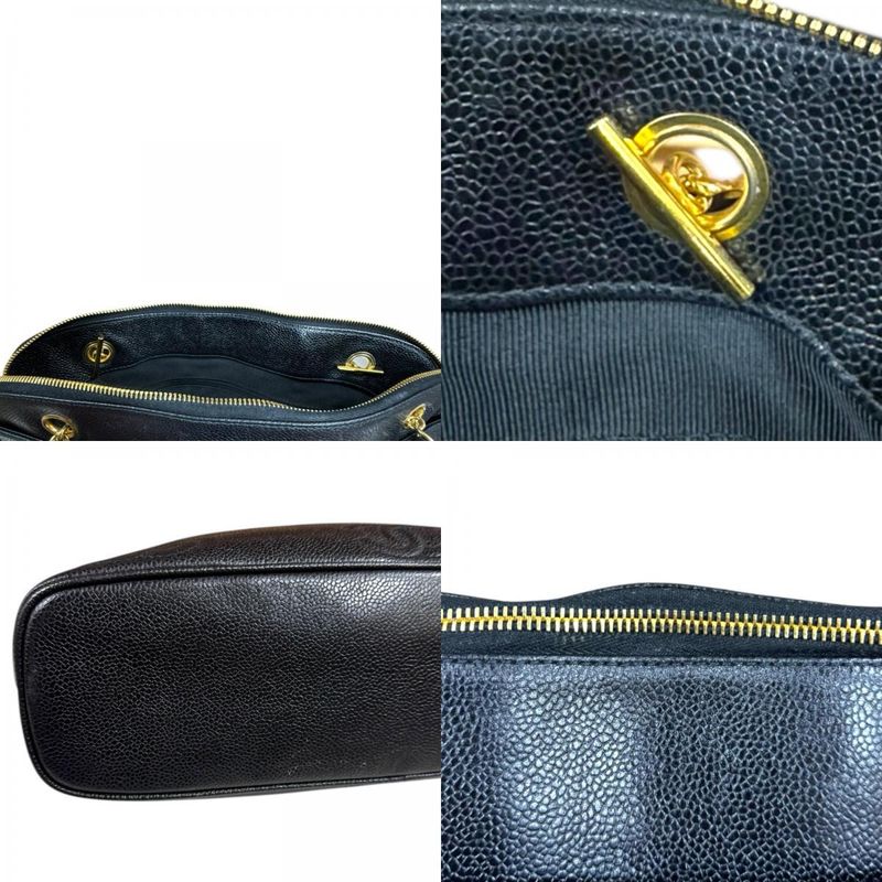 Chanel CC Logo Tote Caviar Leather Black