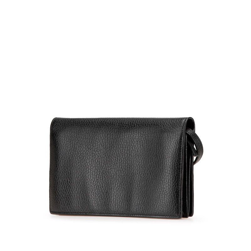 Gucci Swing Wallet Shoulder Bag Black Leather