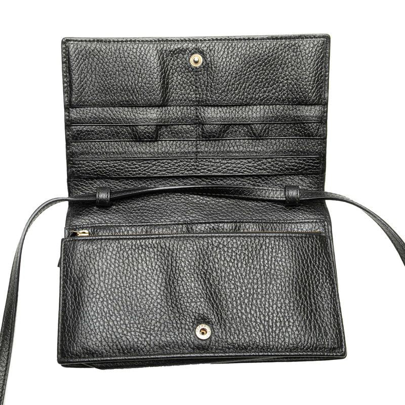 Gucci Swing Wallet Shoulder Bag Black Leather