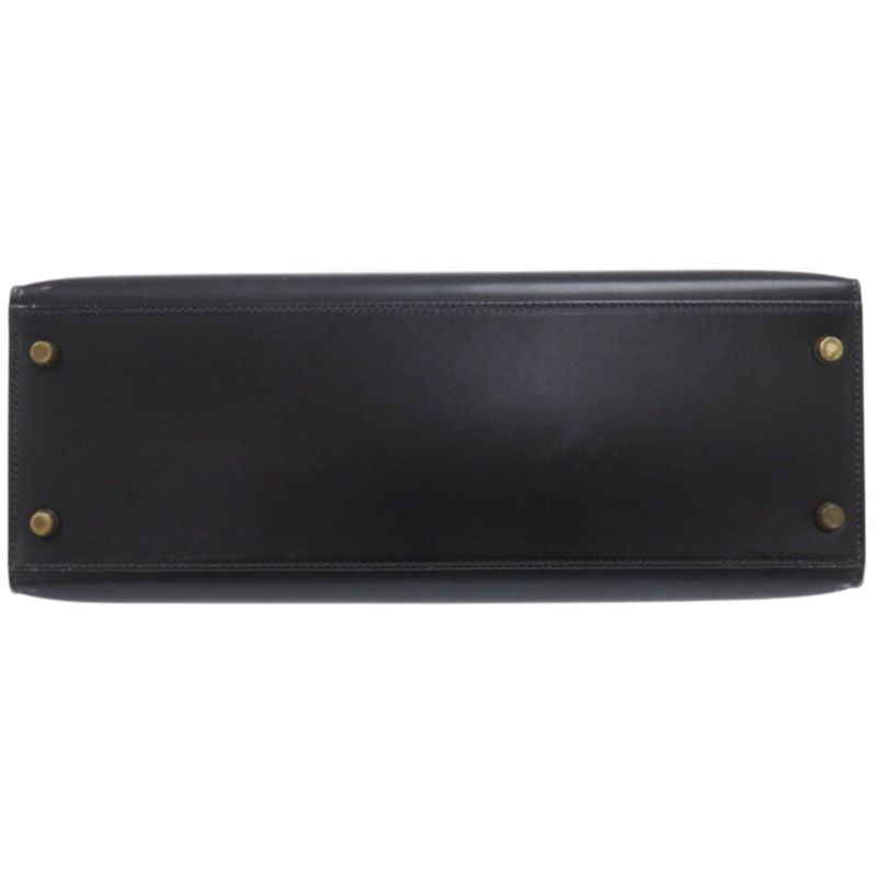 Hermes Kelly 32 Sellier Box Calf Black Gold Handbag