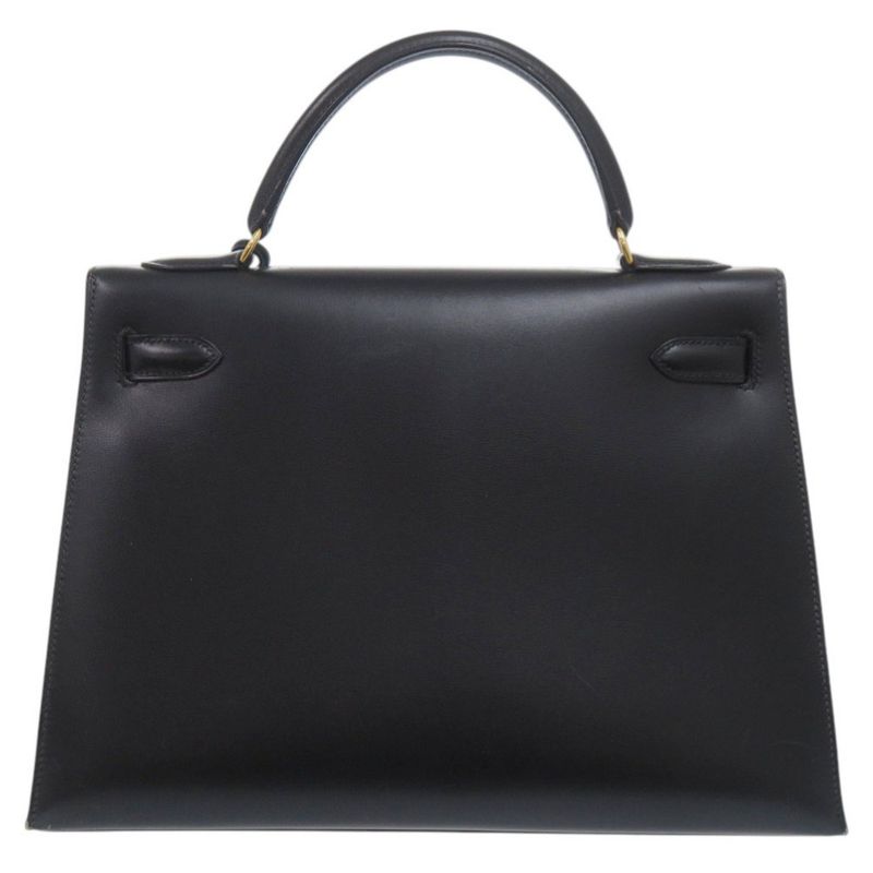 Hermes Kelly 32 Sellier Box Calf Black Gold Handbag