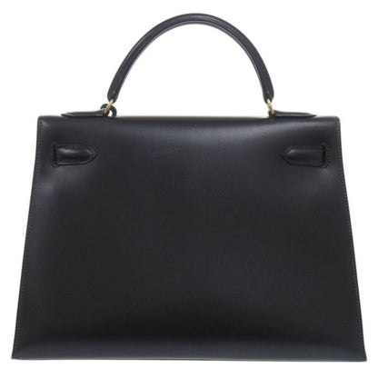 Hermes Kelly 32 Sellier Box Calf Black Gold Handbag