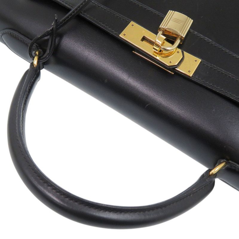 Hermes Kelly 32 Sellier Box Calf Black Gold Handbag