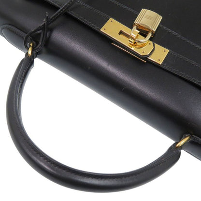 Hermes Kelly 32 Sellier Box Calf Black Gold Handbag