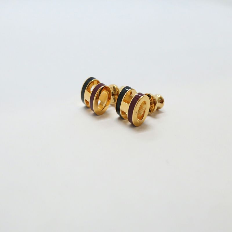 Hermes Earrings Pop Mini Ro Cover Pair Black Brown Gold