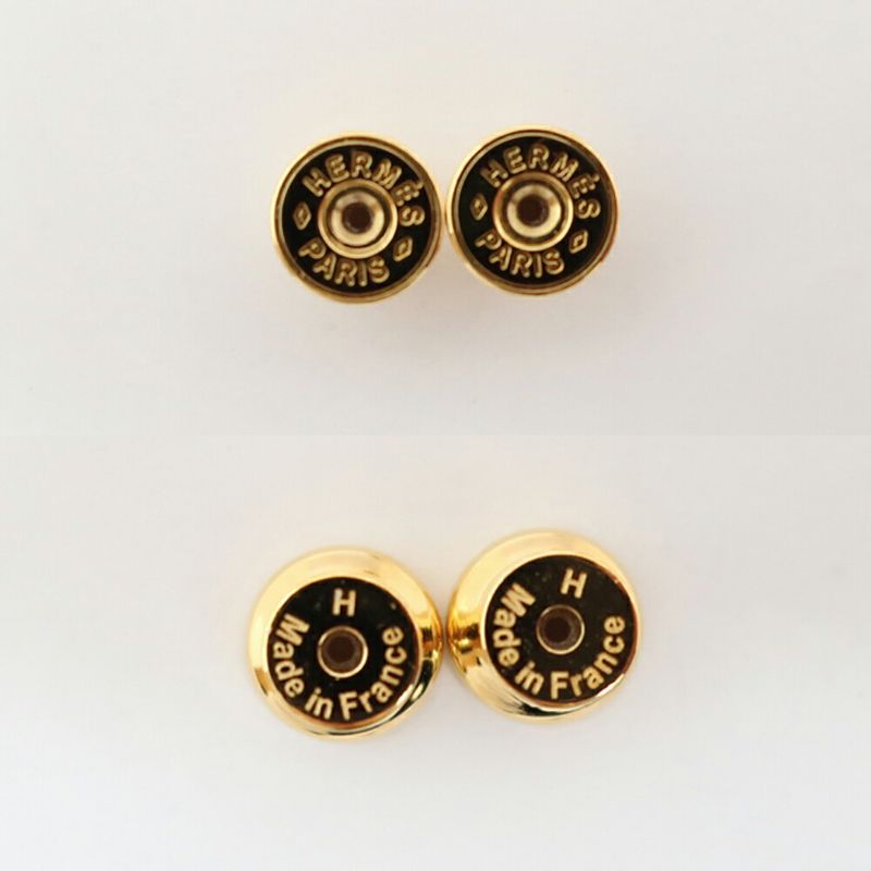 Hermes Earrings Pop Mini Ro Cover Pair Black Brown Gold