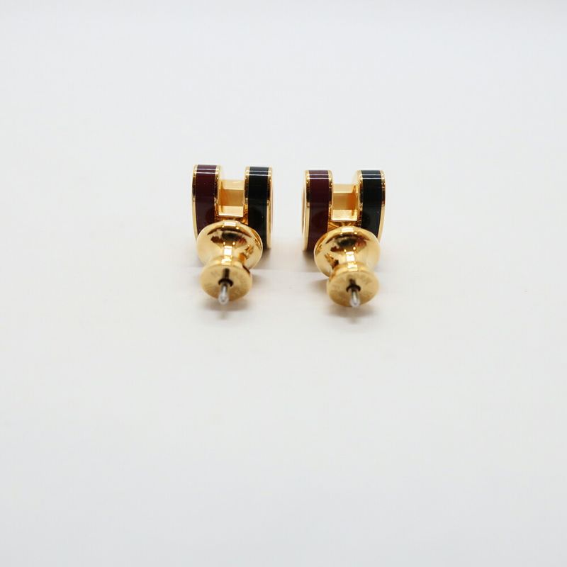 Hermes Earrings Pop Mini Ro Cover Pair Black Brown Gold