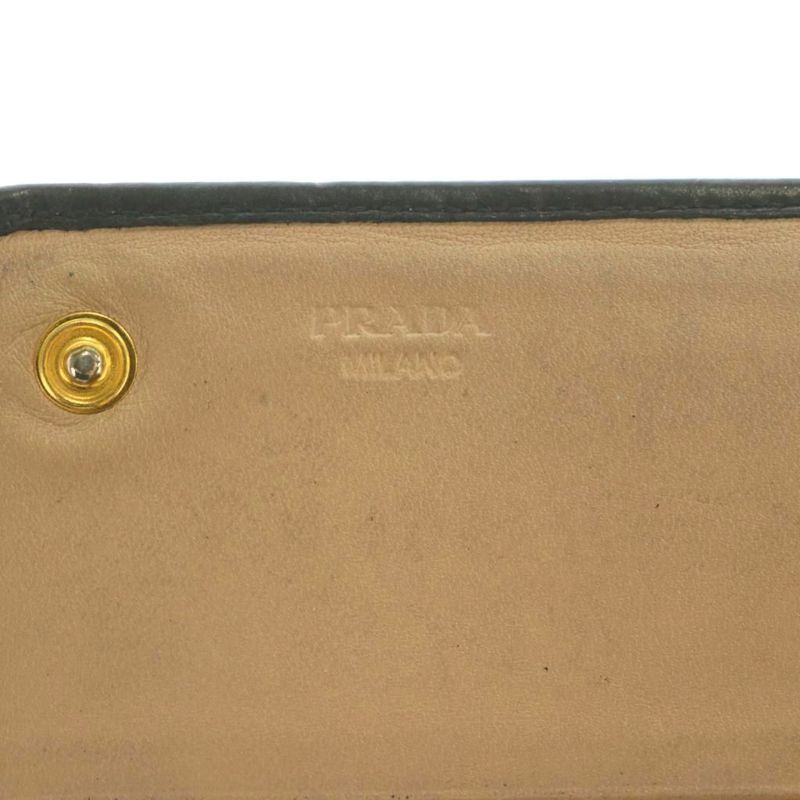 Prada Wallet Flap Coin Purse Leather Ribbon Black