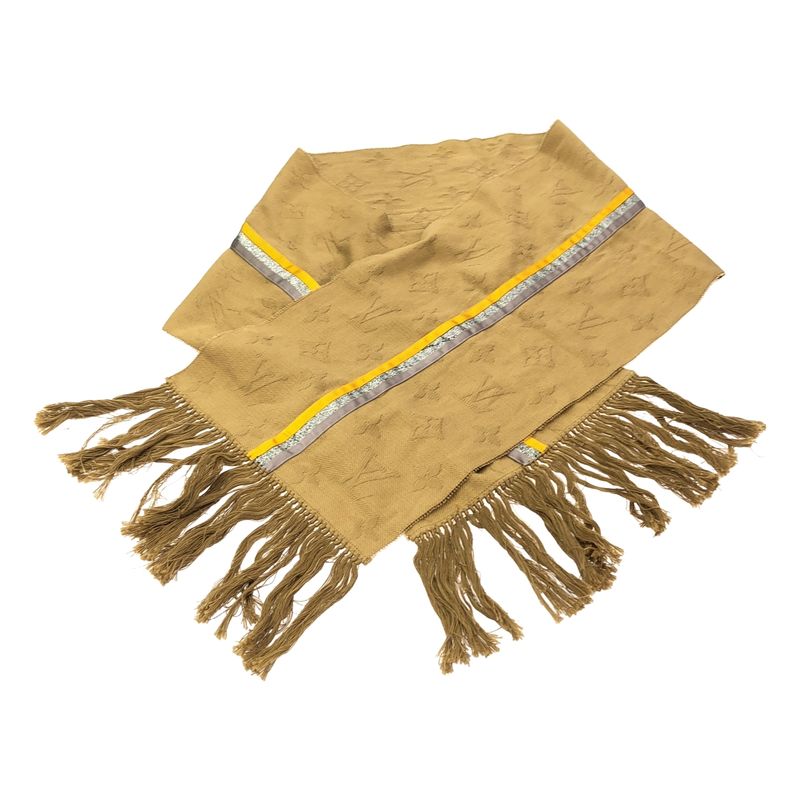 Louis Vuitton Monogram Cotton Silk Fringe Scarf Beige