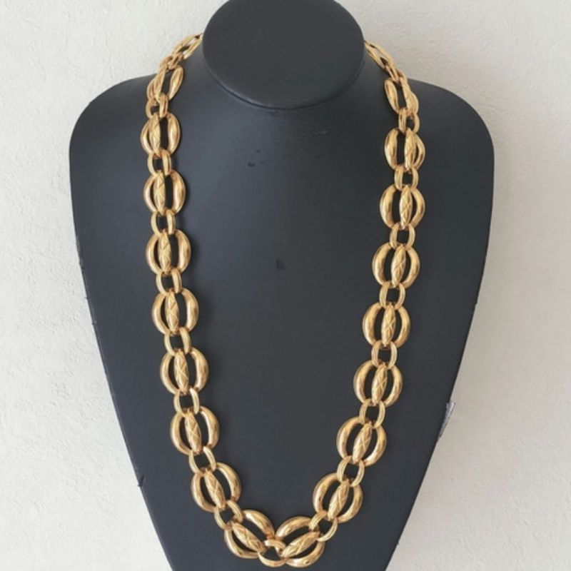 Chanel Quilted Gold Long Necklace Vintage