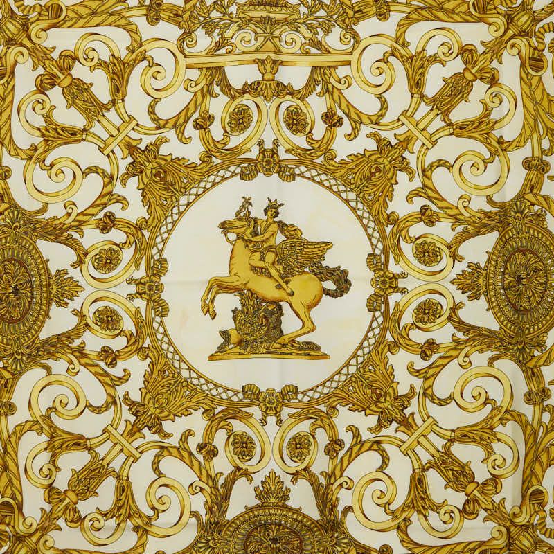 Hermes Carre 90 les Tuileries Garden Yellow Ivory Silk