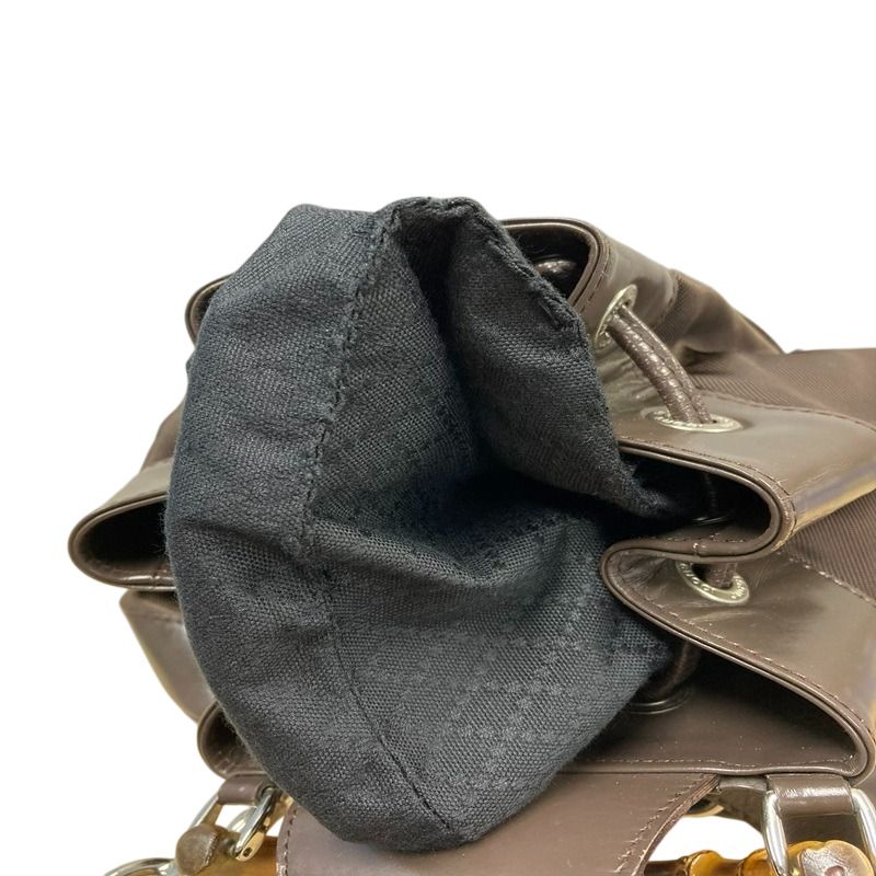 Gucci Bamboo Shoulder Bag Drawstring 003 Brown Nylon Leather