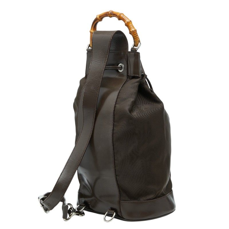 Gucci Bamboo Shoulder Bag Drawstring 003 Brown Nylon Leather