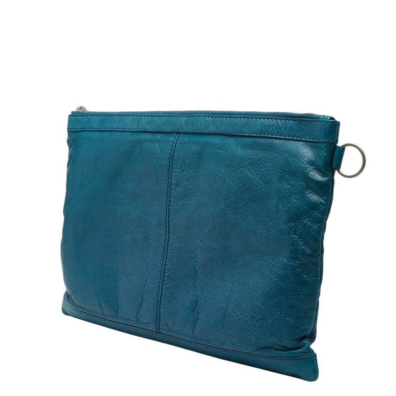 Balenciaga Classic Clip L Studded Clutch Blue Leather
