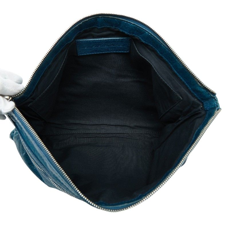Balenciaga Classic Clip L Studded Clutch Blue Leather