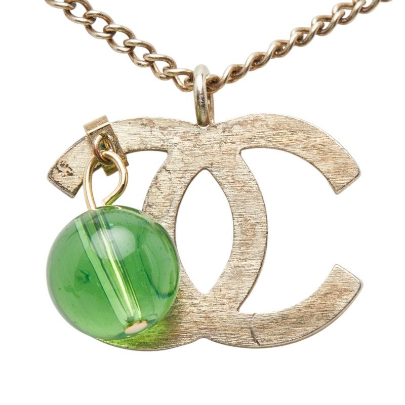 Chanel CC Logo Color Stone Silver Green Metal