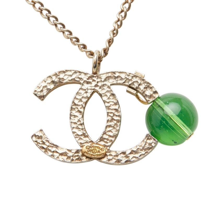 Chanel CC Logo Color Stone Silver Green Metal