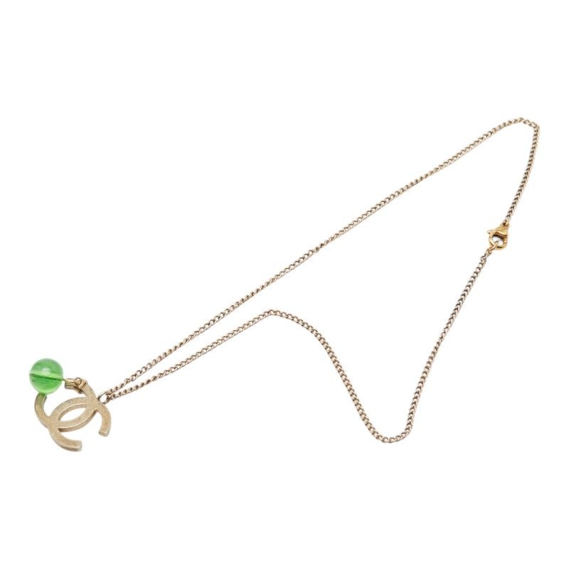 Chanel CC Logo Color Stone Silver Green Metal