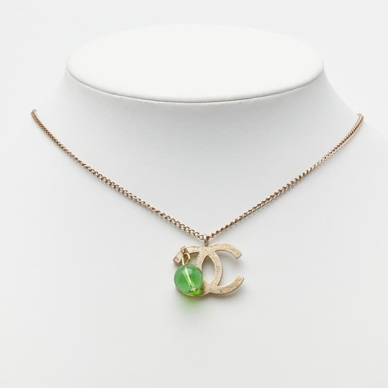 Chanel CC Logo Color Stone Silver Green Metal