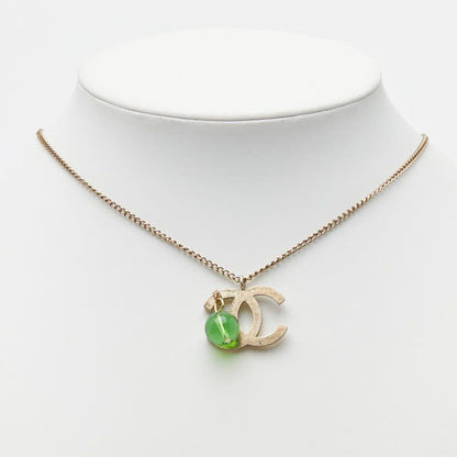Chanel CC Logo Color Stone Silver Green Metal