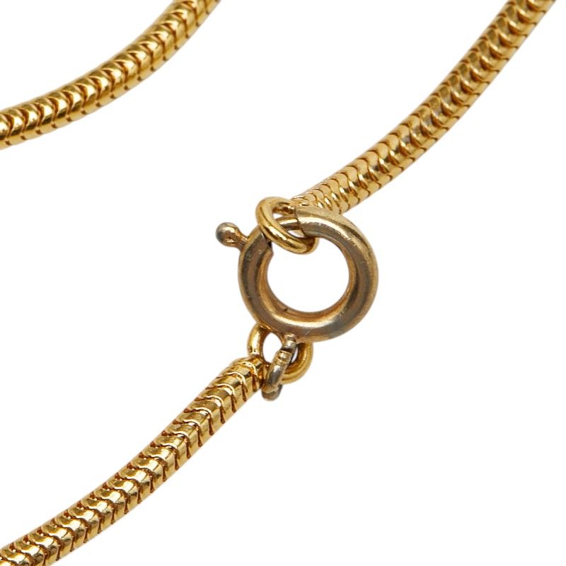 Chanel CC Logo Lion Round Pendant Necklace Gold Plated