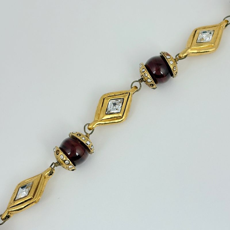 Chanel Rhinestone Necklace Long Gold Plated Brown