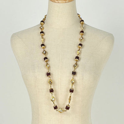 Chanel Rhinestone Necklace Long Gold Plated Brown