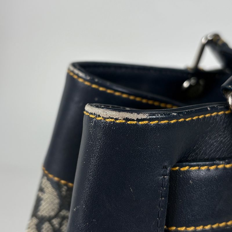 Dior Trotter Pattern Tote Shoulder Canvas Navy